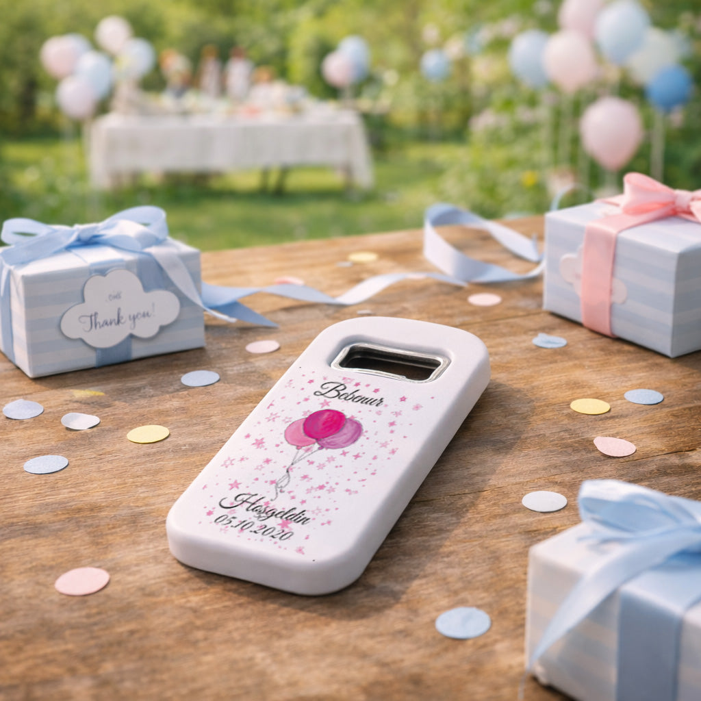 Pembe Balon Temalı Açacak Magnet – Kişiye Özel İsimli Hoşgeldin Bebek & Doğum Günü Hediyelik