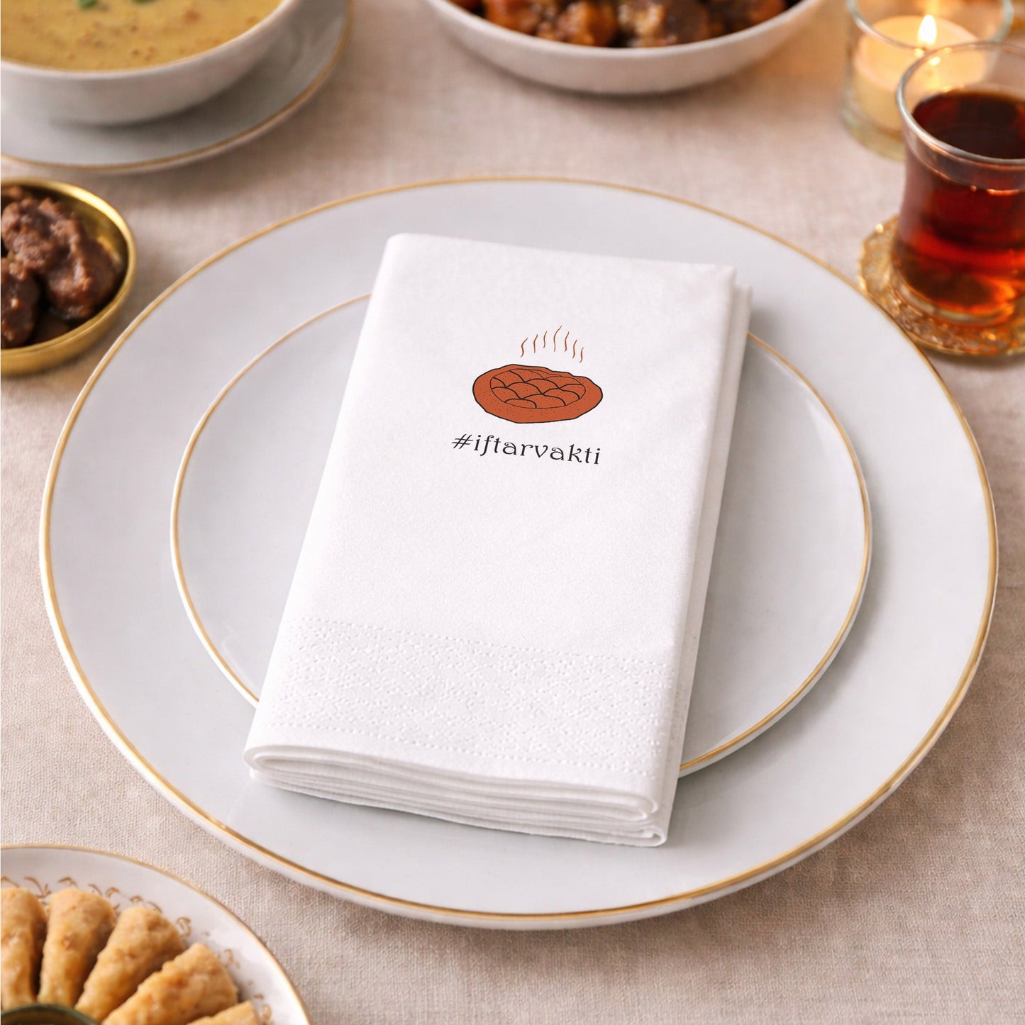 Kidzia İftar Pidesi İlustrasyonlu Ramazan Peçetesi – #iftarvakti Tasarım, 33x33 cm Çift Katlı, 20’li Paket