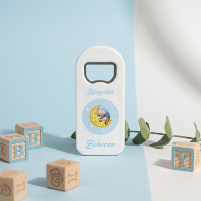 Ay ve Uyuyan Ayıcık Temalı Açacak Magnet – Kişiye Özel İsimli Hoşgeldin Bebek Hediyelik