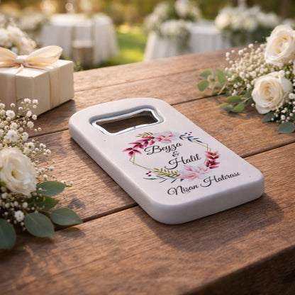 Pembe Çiçekli Nişan Magnet Açacak | Romantik Kişiye Özel Tasarım