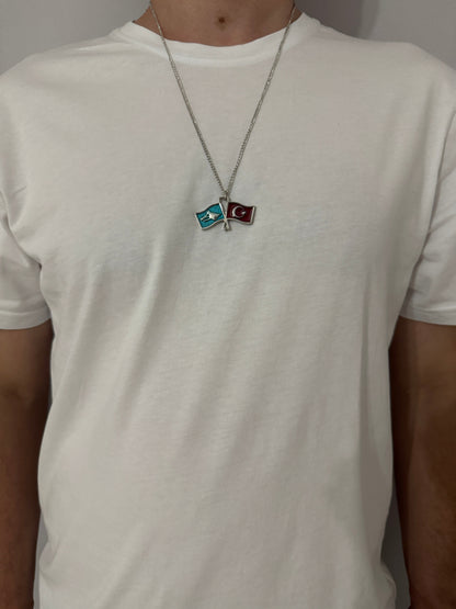 Türk Bozkurt Türk Bayrağı Unisex Zincir Kolye