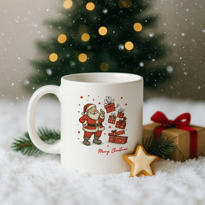 Retro Noel Baba Merry Christmas Temalı Hediyelik Baskılı Kupa