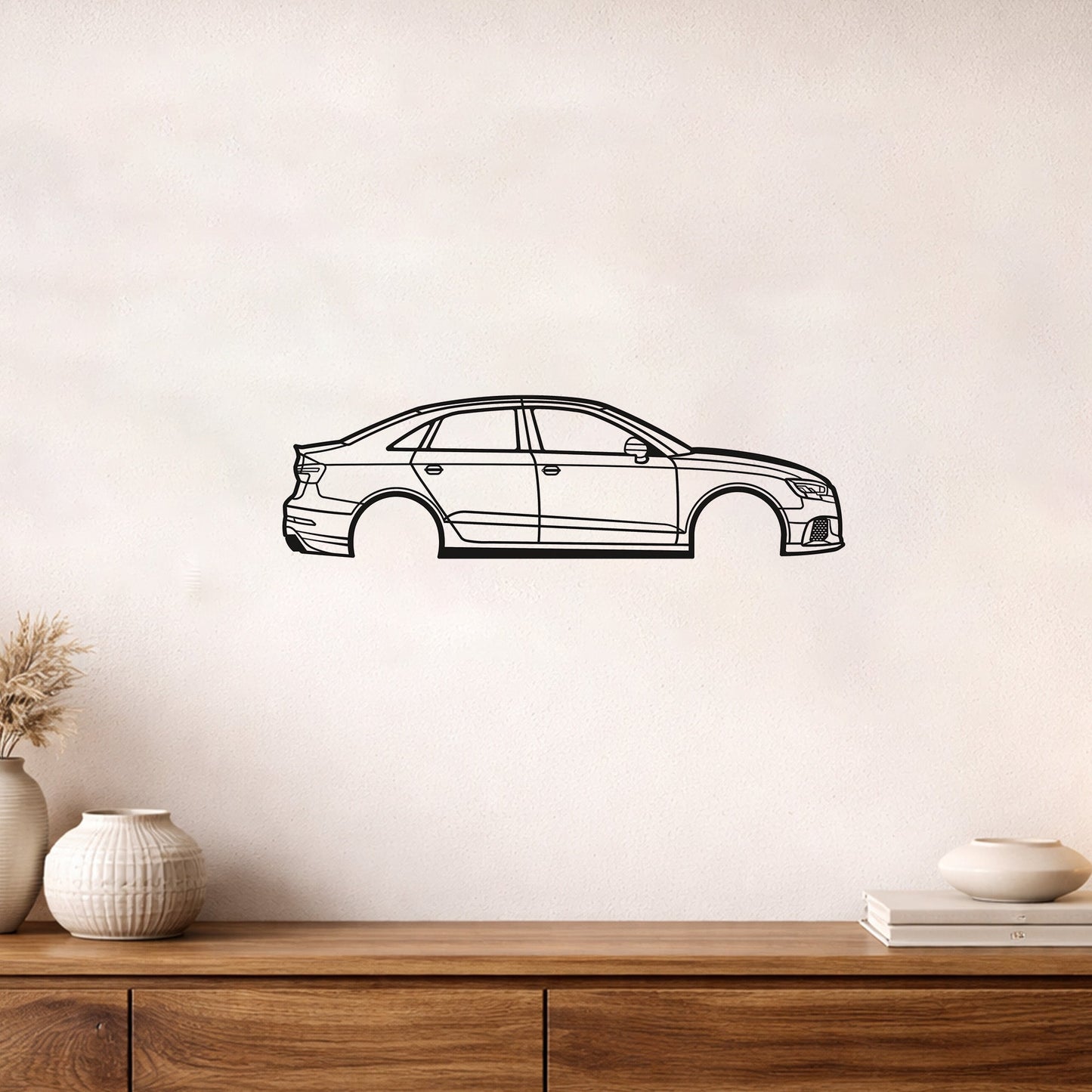 Audi RS3 Metal Duvar Tablosu – Elektrostatik Siyah Boyalı Performans Otomobil Dekoru