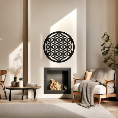 Yaşam Çiçeği Geometrik Desenli Dekoratif Metal Duvar Tablosu