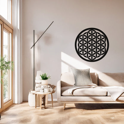 Yaşam Çiçeği Geometrik Desenli Dekoratif Metal Duvar Tablosu