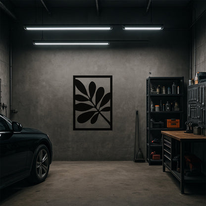 Modern Yaprak Desenli Dekoratif Metal Duvar Panosu Siyah