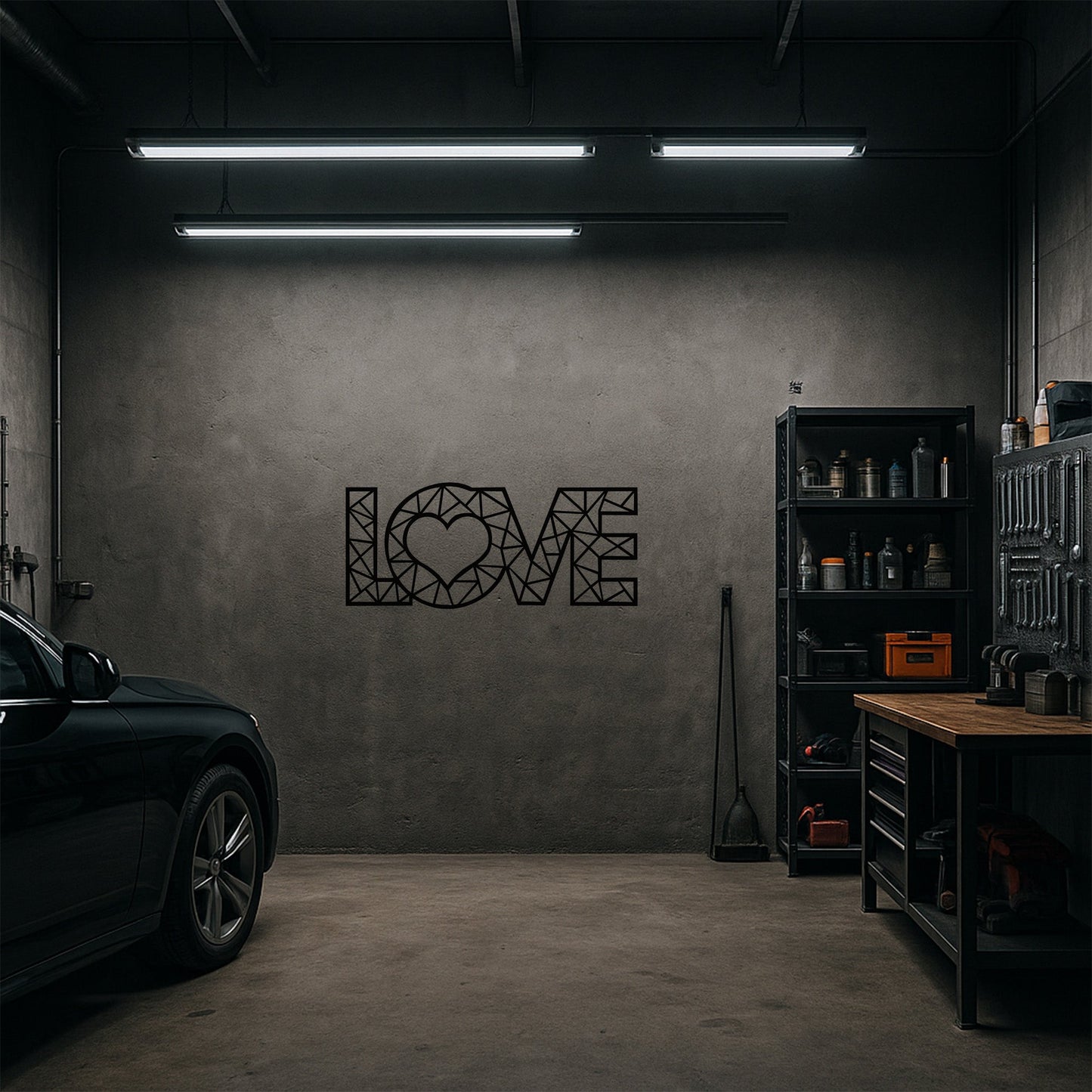 Geometrik LOVE Yazılı Kalp Figürlü Metal Duvar Tablosu