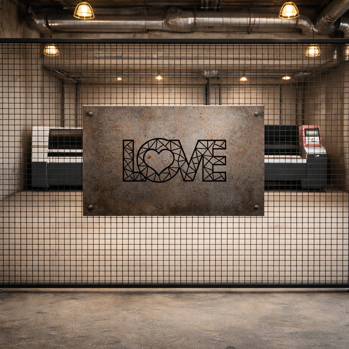 Geometrik LOVE Yazılı Kalp Figürlü Metal Duvar Tablosu