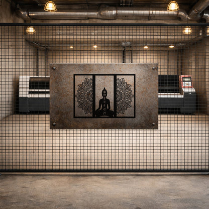 Buddha Mandala Dekoratif Metal Duvar Tablosu Siyah Şık Tasarım