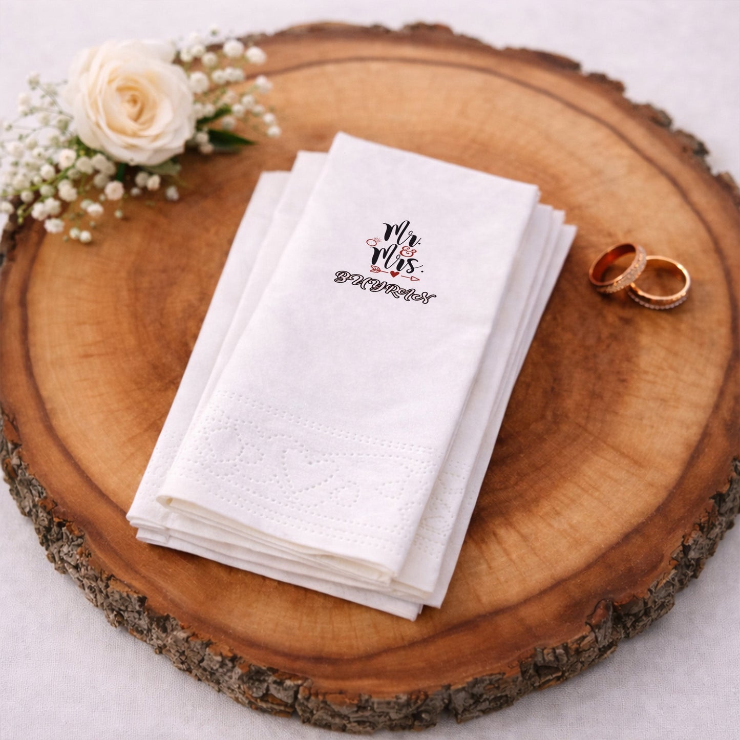 Mr & Mrs Yazılı İsimli Düğün Baskılı Peçete Tasarımı