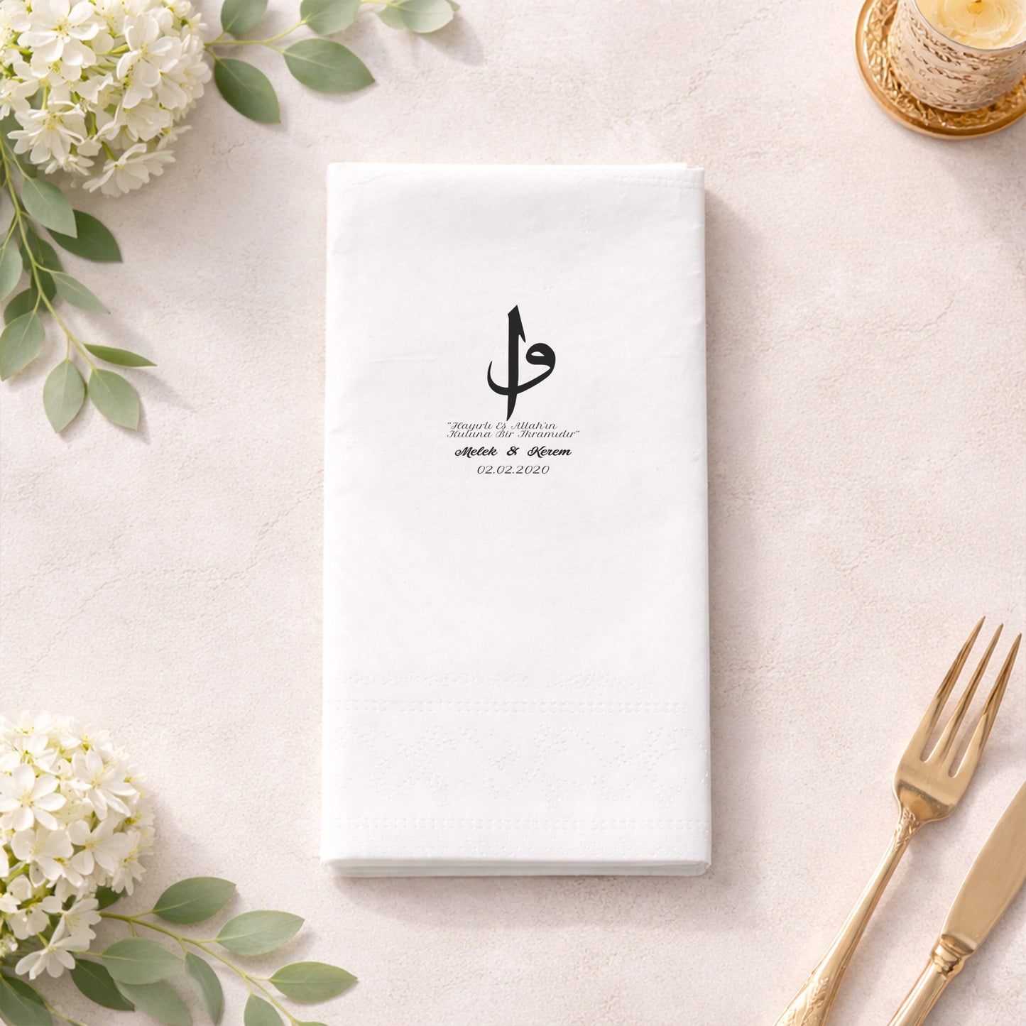 Lavanta Çelenkli Minimal Harfli Özel Gün Baskılı Peçete