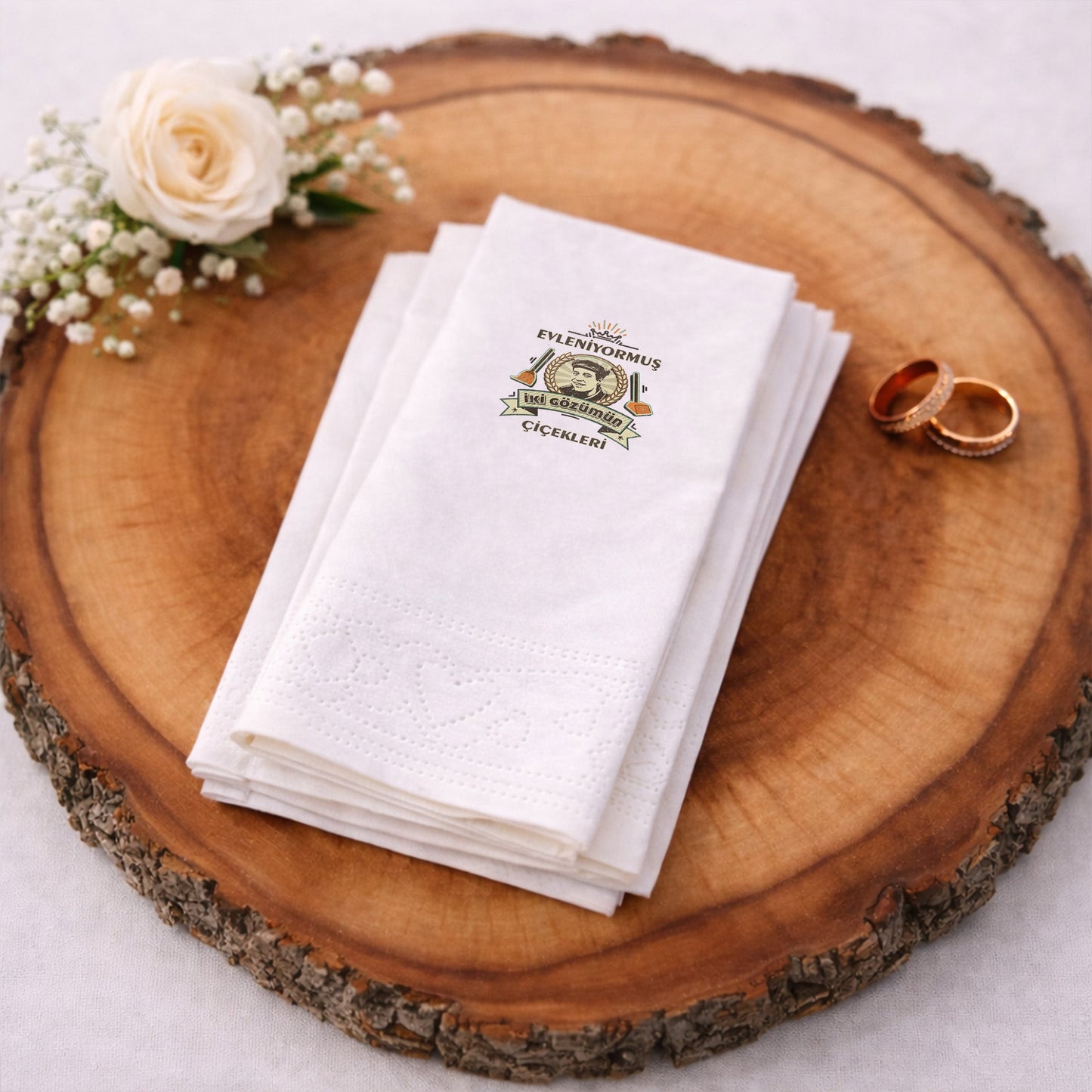 Minimal Tipografili Sade İsimli Nikah ve Düğün Peçetesi