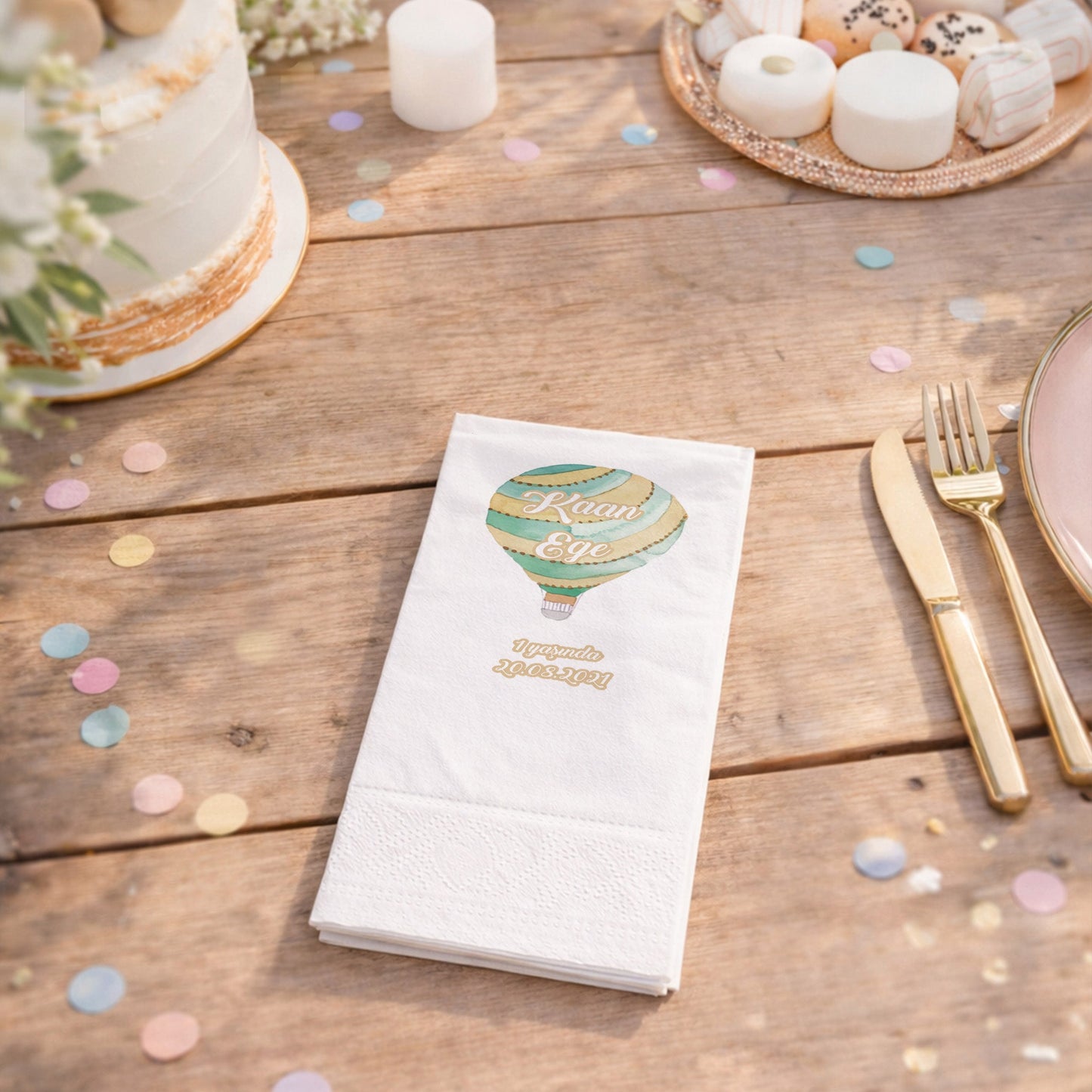 Kaan Ege Pastel Yeşil Bohem Sıcak Hava Balonu Temalı Peçete