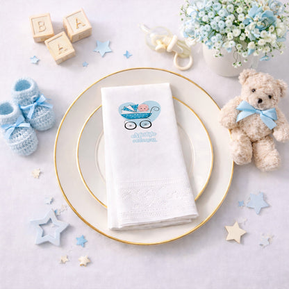 Mustafa İsme Özel Mavi Bebek Arabalı Baby Shower Peçetesi