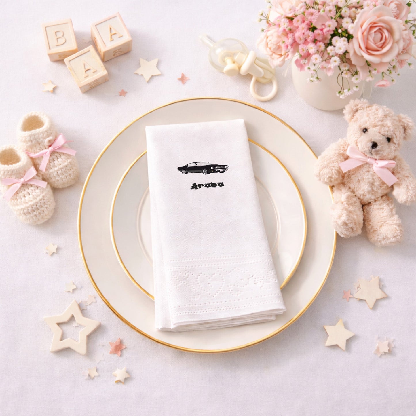 Siyah Klasik Araba Temalı Doğum Günü Partisi Peçetesi