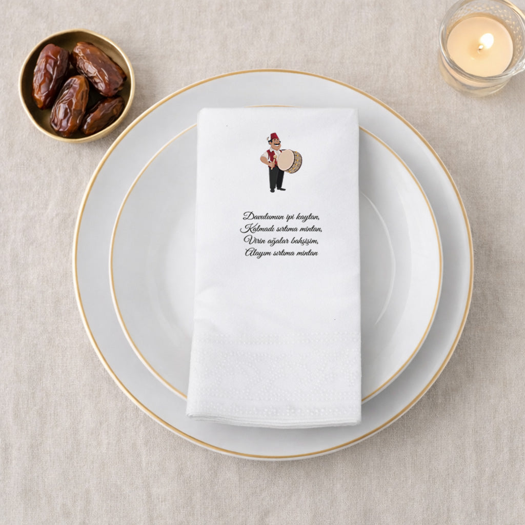 Ramazan Desenli Baskılı Peçete – Davulcu Motifli, 33x33 cm Çift Katlı, 20’li Paket | Kidzia