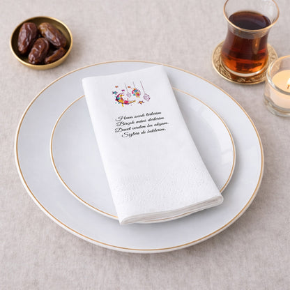 Renkli Ramazan Temalı Yazılı Baskılı Peçete – İftar Daveti Sofra Peçetesi, 33x33cm, 20’li Paket