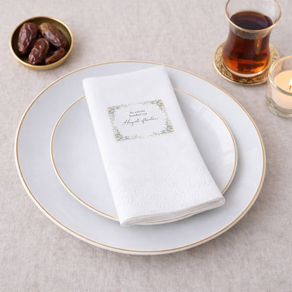 Ramazan Desenli Baskılı Peçete – Floral Çerçeveli | Hayırlı İftarlar | 33x33 cm Çift Katlı