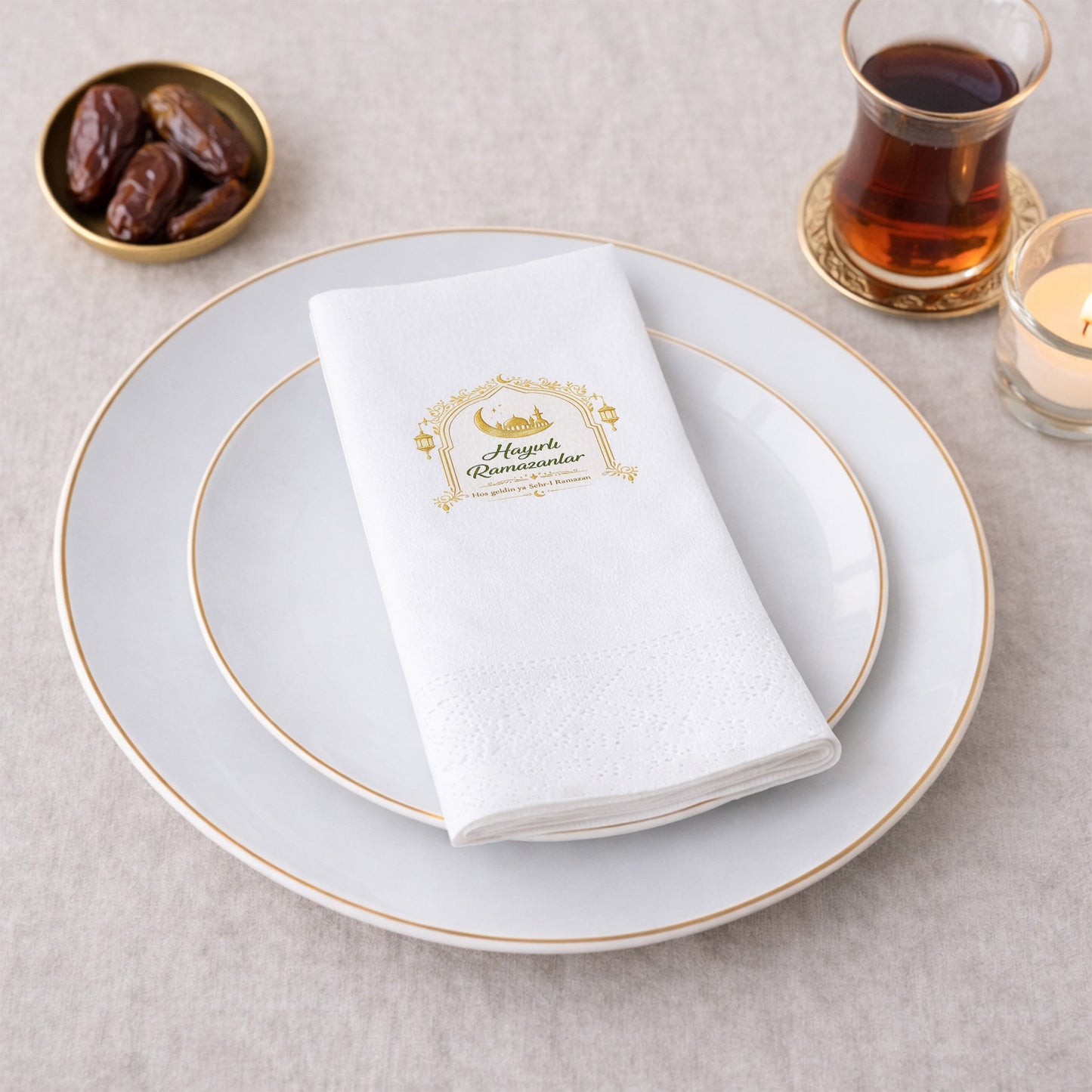 Altın Kemer Desenli Ramazan Peçetesi – Hayırlı Ramazanlar | 33x33 cm