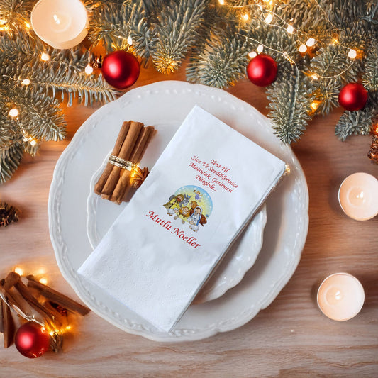 Kidzia Mutlu Noeller Temalı Yılbaşı Baskılı Peçete – Christmas Dekoratif Servis Peçetesi | 33x33 cm 20’li Paket
