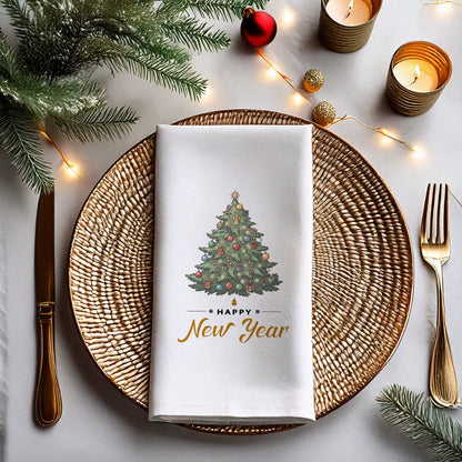 Happy New Year Baskılı Yılbaşı Peçetesi – Süslemeli Çam Ağacı Temalı Yeni Yıl Peçetesi | 33x33 cm, 20’li Paket
