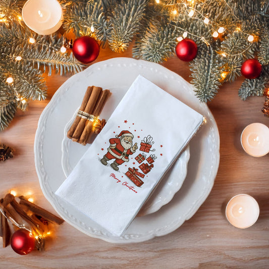 Vintage Noel Baba Merry Christmas Baskılı Yılbaşı Peçetesi – 33x33 cm, 20’li