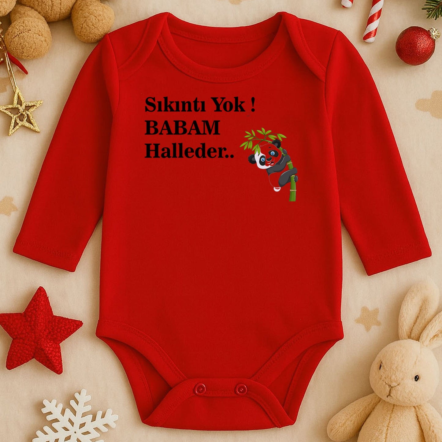 Panda ve Bambu Çubuk Temalı Bebek Zıbını | 1–36 Ay | Sevimli Jungle Tasarım