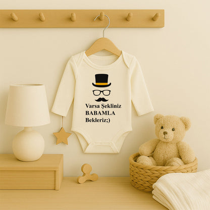 Beyfendi Şapka, Gözlük ve Bıyık Desenli Bebek Zıbını | 1–36 Ay | Gentleman Temalı