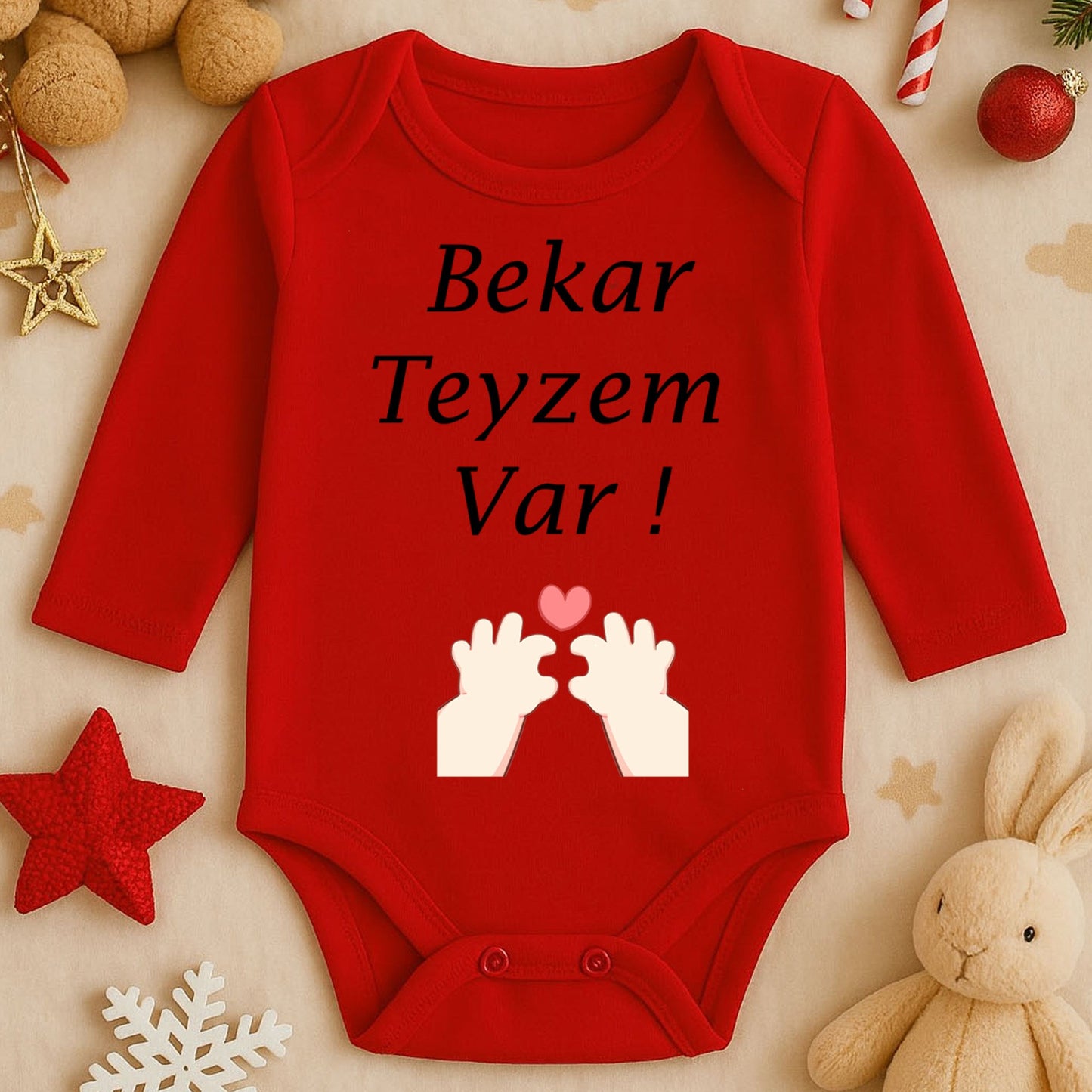 Kalp Sevgi Temalı Kişiye Özel Bebek Zıbını – 1–36 Ay | Hassas Cilt Dostu