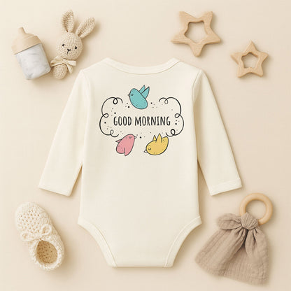 Good Morning Yazılı Bebek Zıbını – 1–36 Ay | Sevimli Kuş Temalı Tasarım
