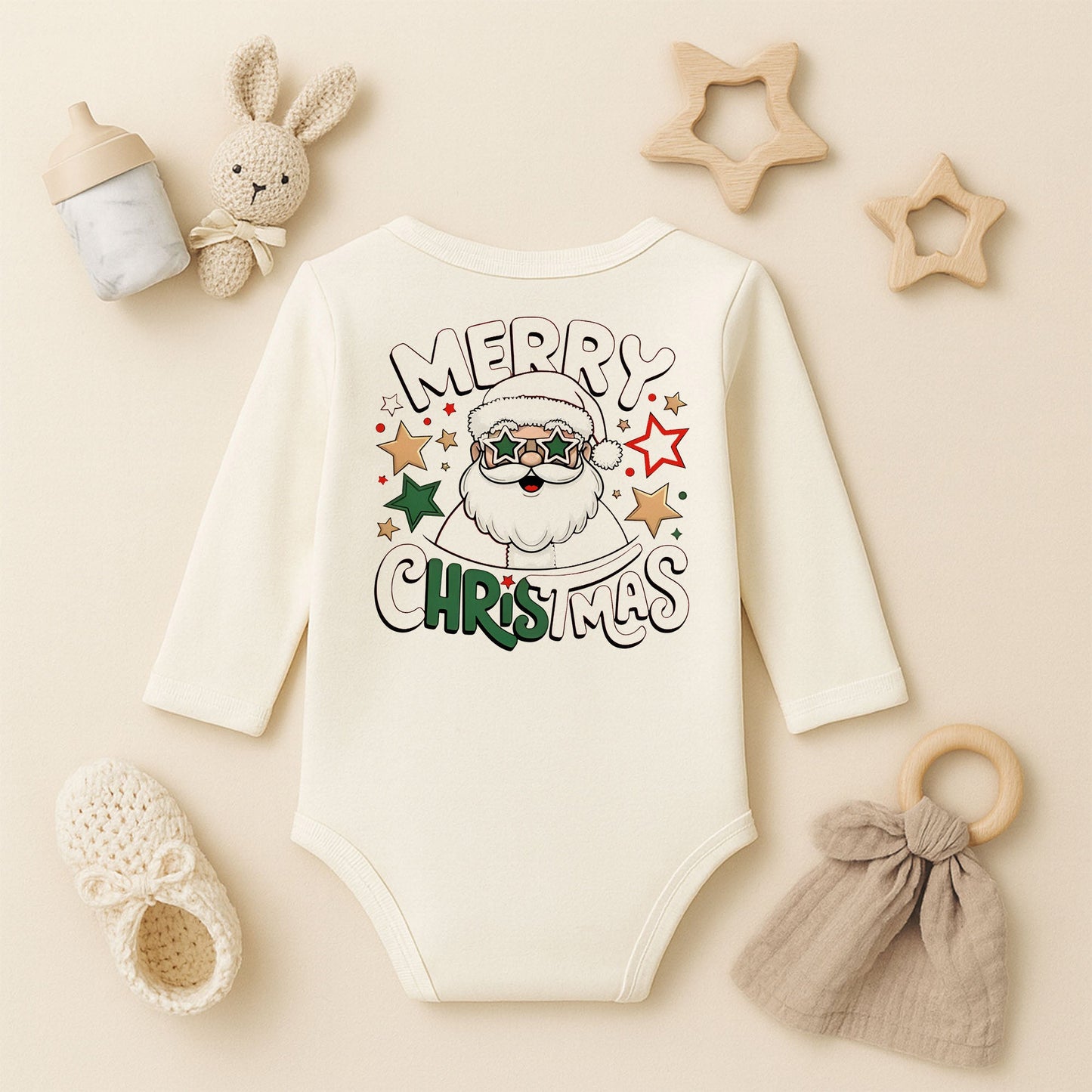 Merry Christmas Noel Baba Baskılı Bebek Zıbını – Yılbaşı Temalı Sevimli Tasarım | 1–36 Ay