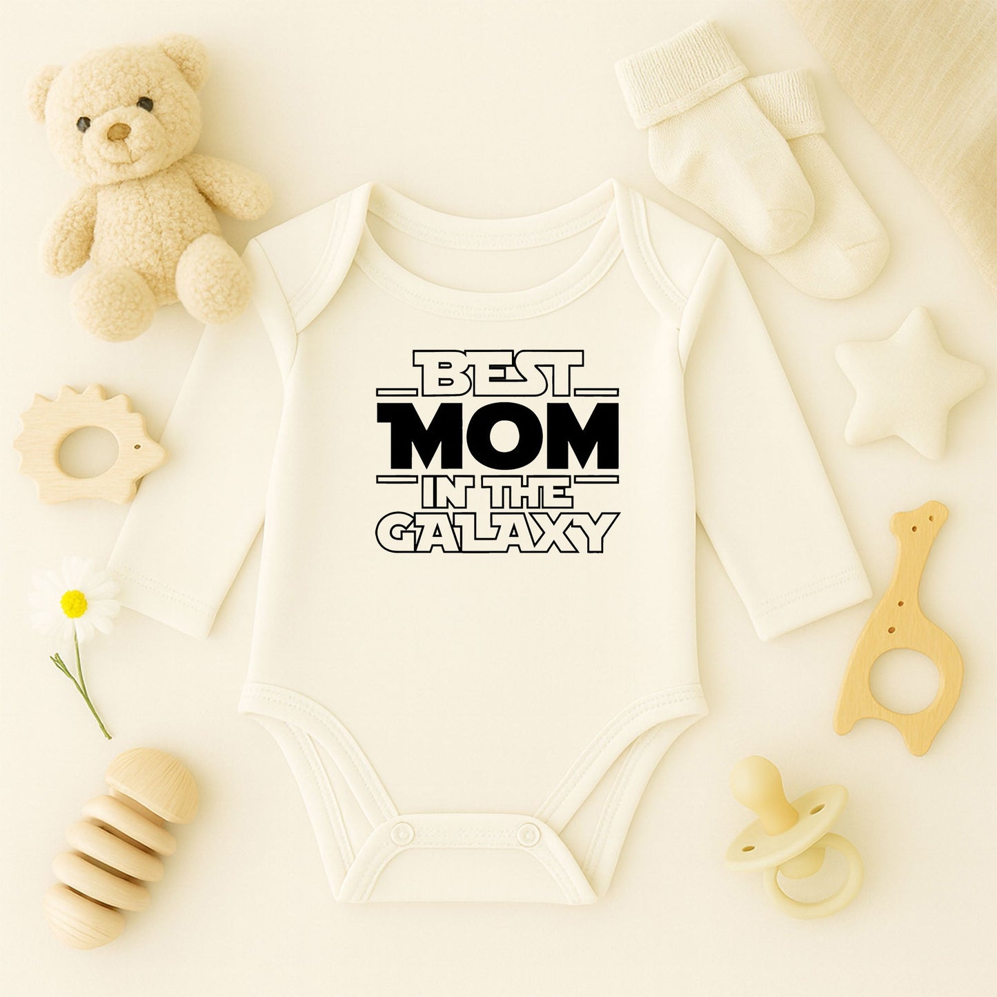 Best Mom in the Galaxy Baskılı Bebek Zıbını | Güçlü Anne Temalı | 1–36 Ay