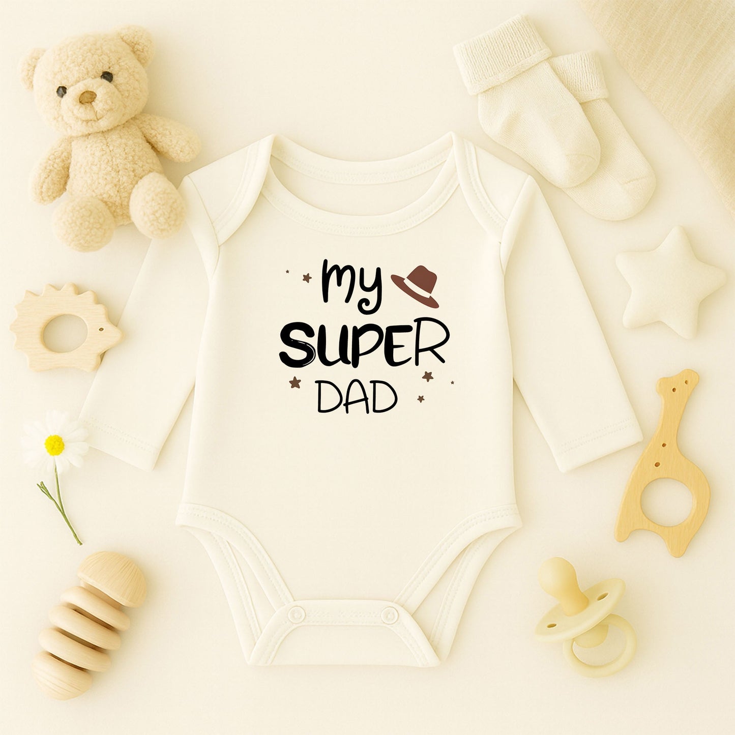 My Super Dad Baskılı Baba Tişörtü – Şapkalı Eğlenceli Tasarım