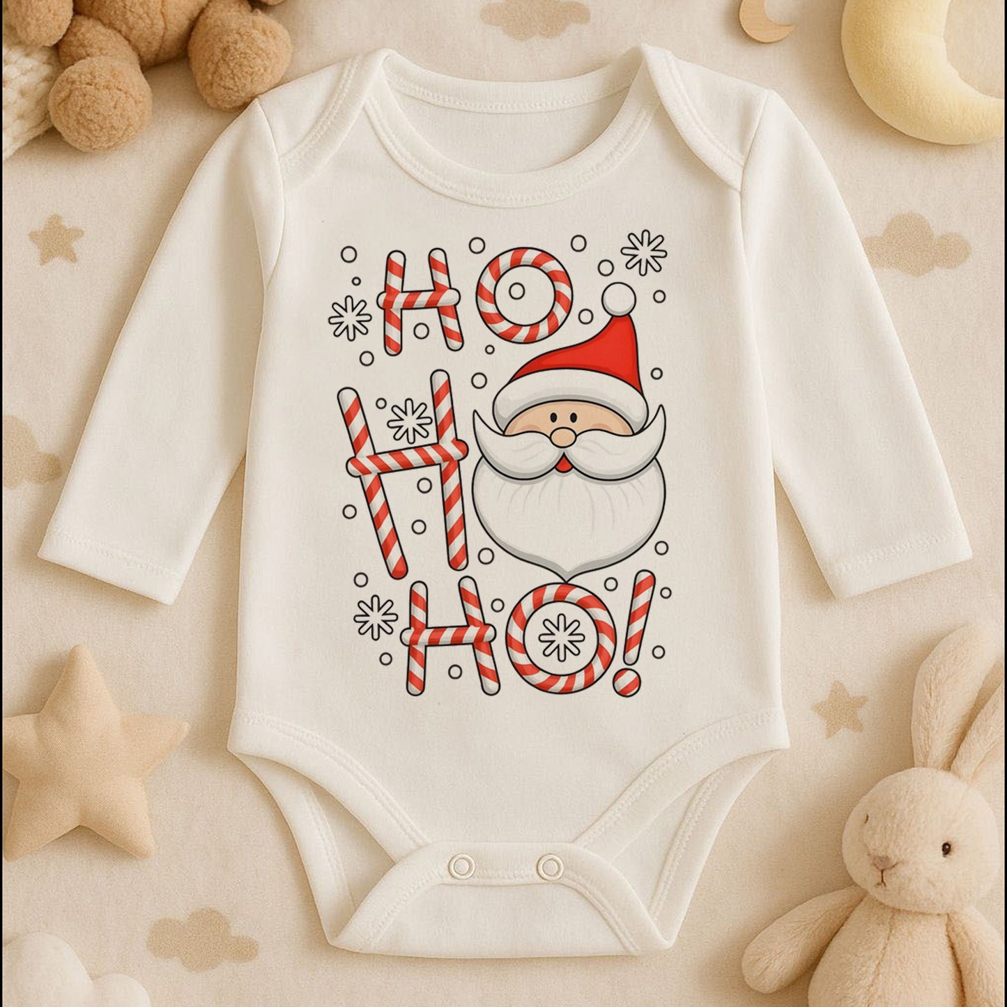 Ho Ho Ho Noel Baba Baskılı Tişört – Şeker Kamışlı Yılbaşı Tasarımı