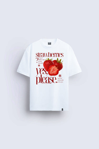 strawberries çilek baskılı oversize beyaz tişört